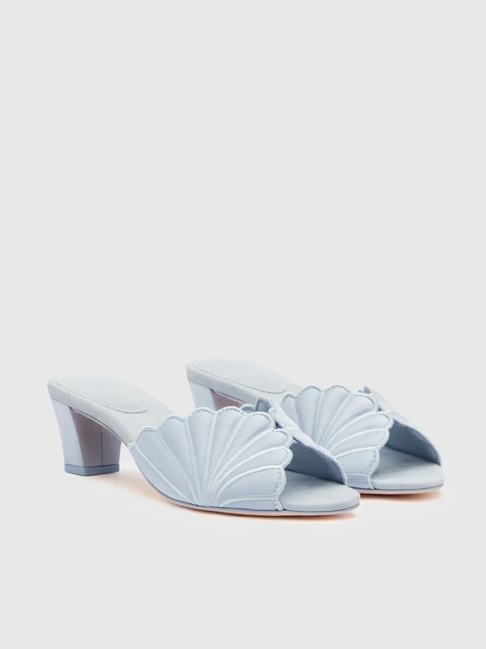 Reformation Waldena Block Heeled Mule in Mist Satin